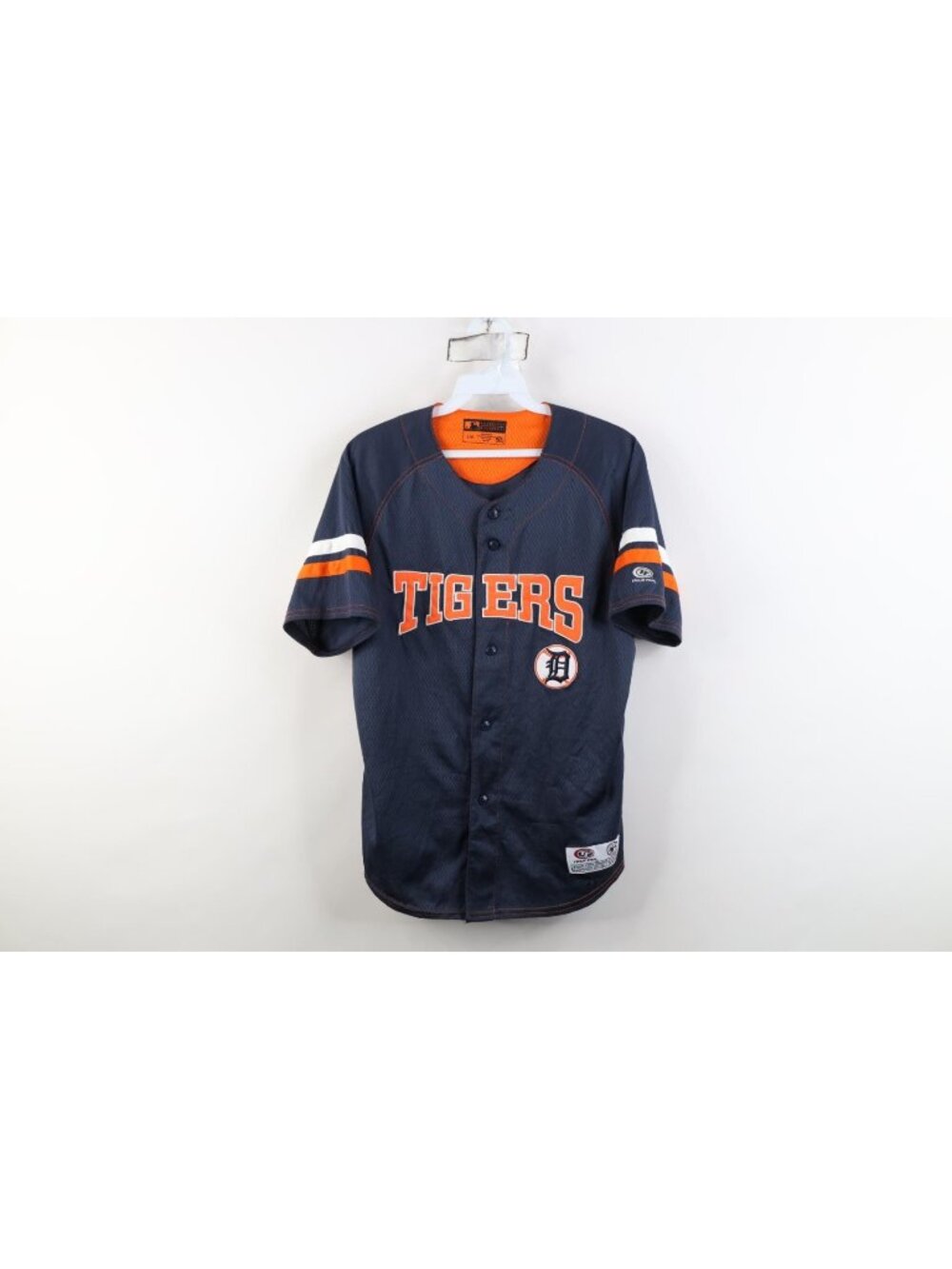 Vintage Y2K Boys Large Spell Out Detroit Tigers Baseball Jersey Mesh Navy Blue